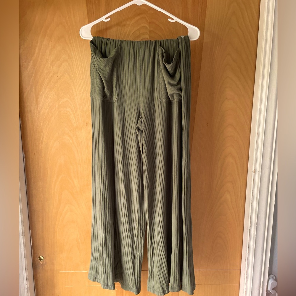 Wide band elastic band waist casual pant